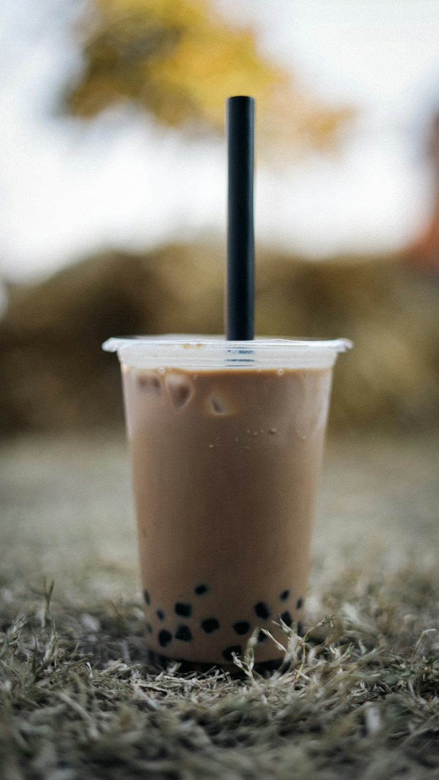 Un gobelet de bubble tea au lait et aux perles de tapioca — photographie d’ambiance